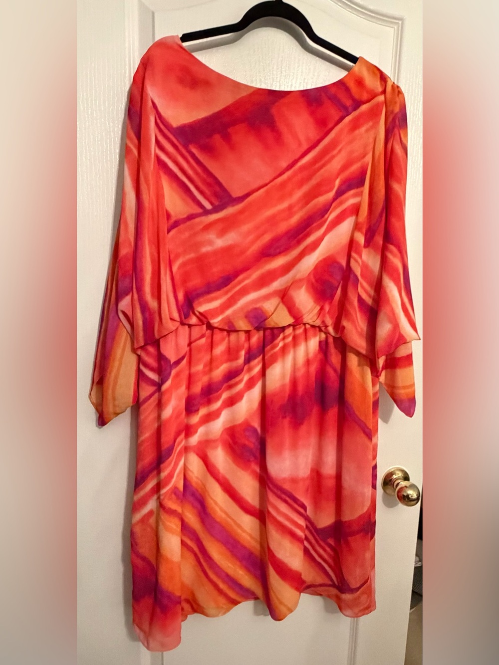 Dress Barn Orange & Pink Swirl Long-Sleeve Midi Dress